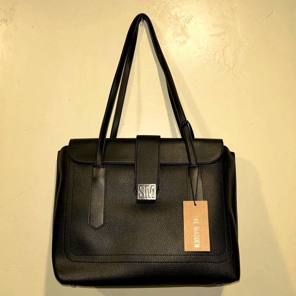 BRAND NEW WITH TAGS STEVE MADDEN MATTE BLACK BGOOSE TOTE. - Picture 2 of 11